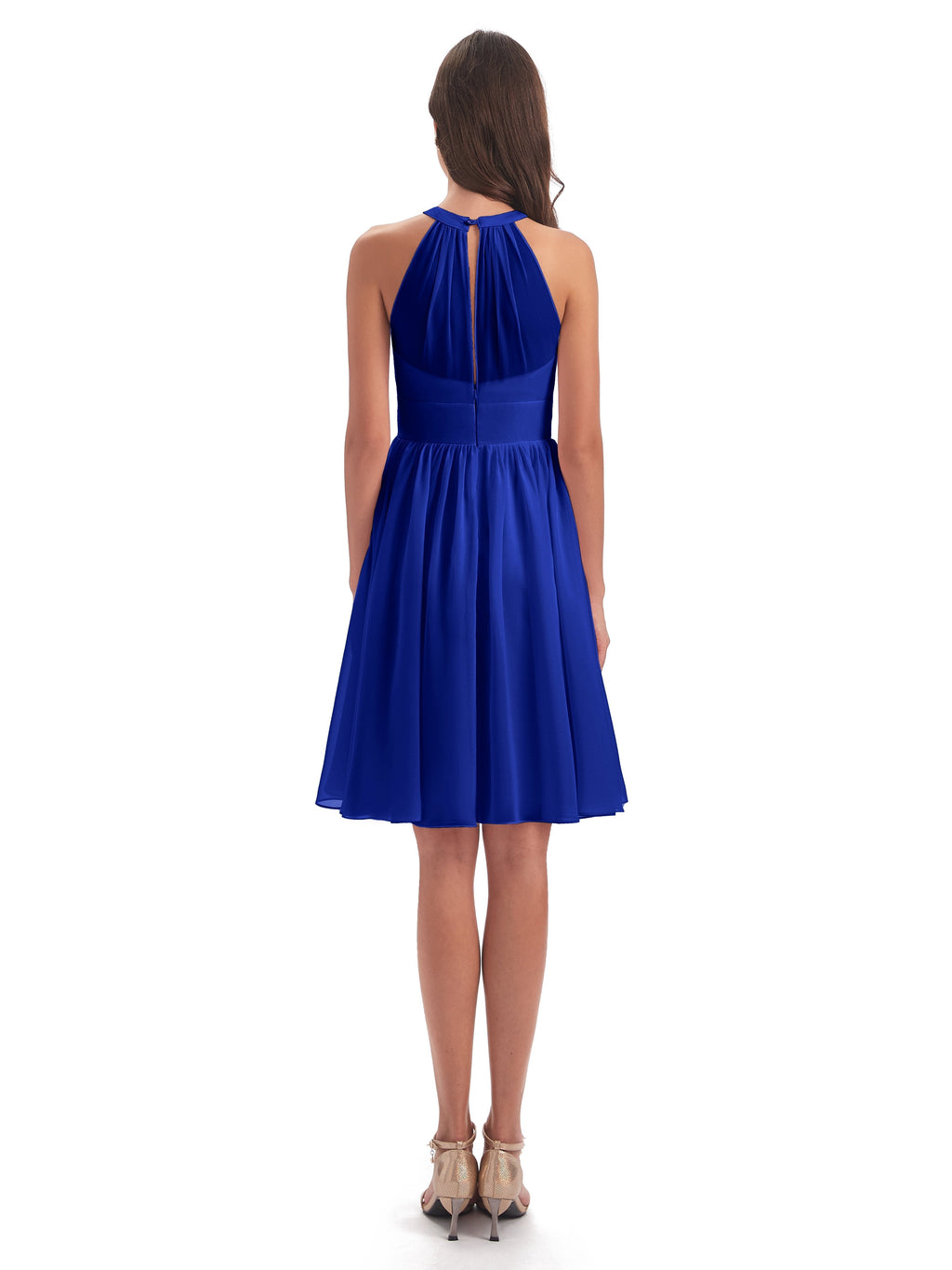 Tegan Knee Length Halter Chiffon Bridesmaid Dresses