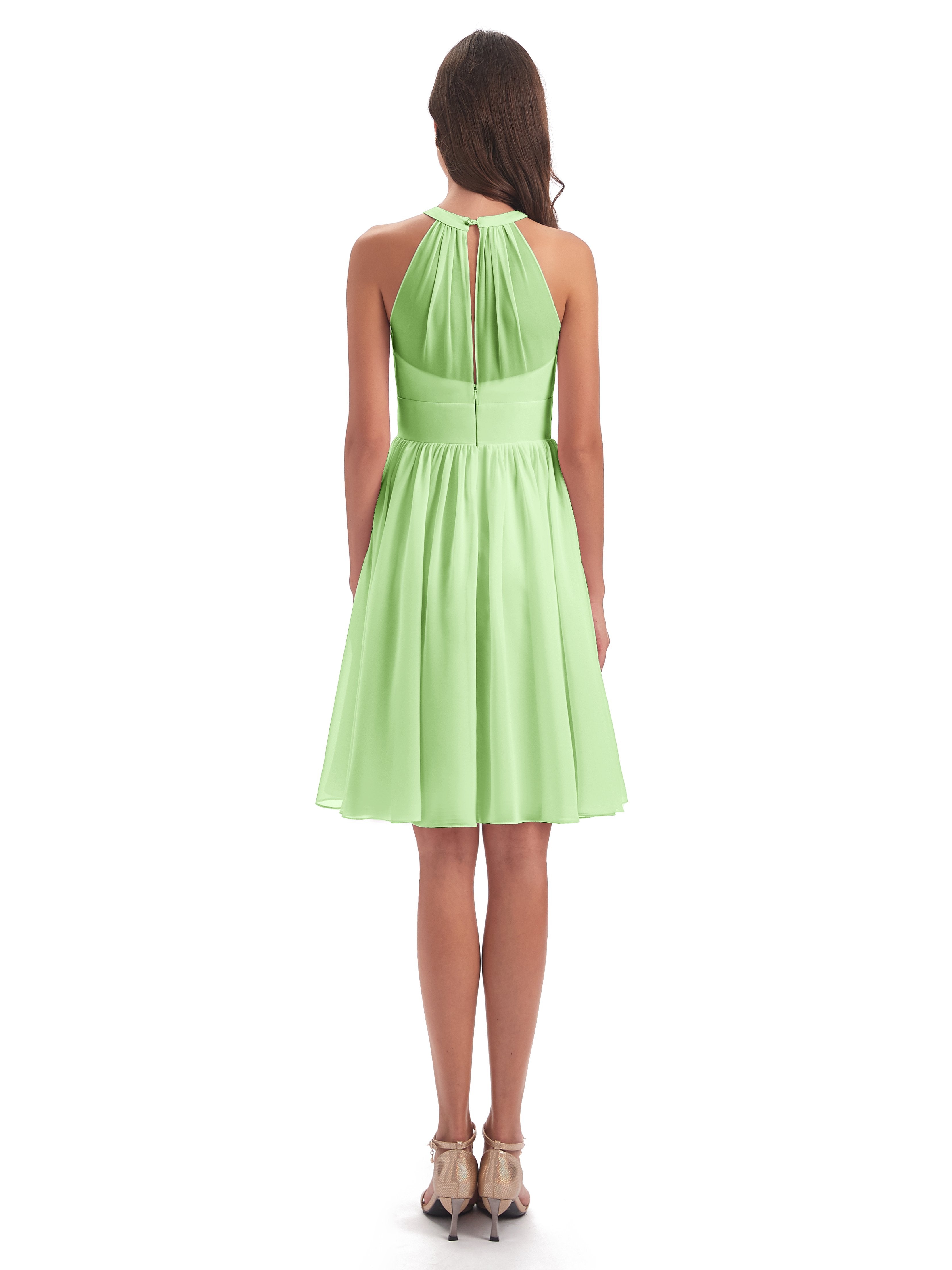 Tegan Knee Length Halter Chiffon Bridesmaid Dresses