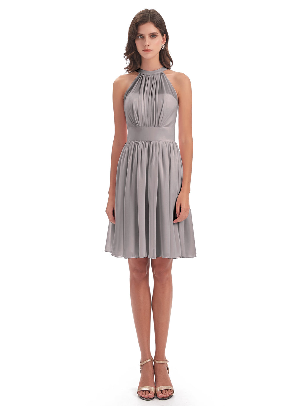 Tegan Knee Length Halter Chiffon Bridesmaid Dresses