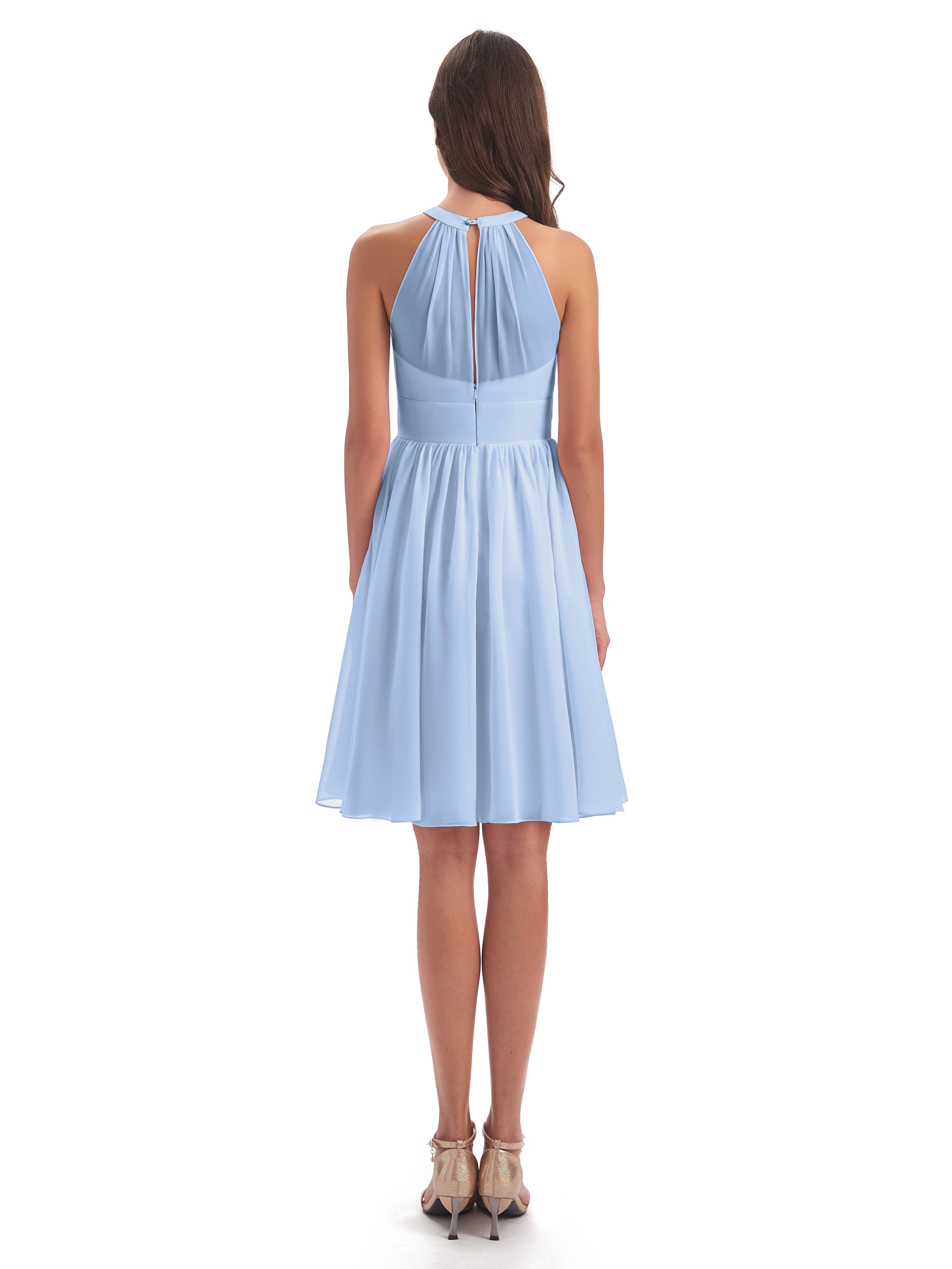 Tegan Knee Length Halter Chiffon Bridesmaid Dresses