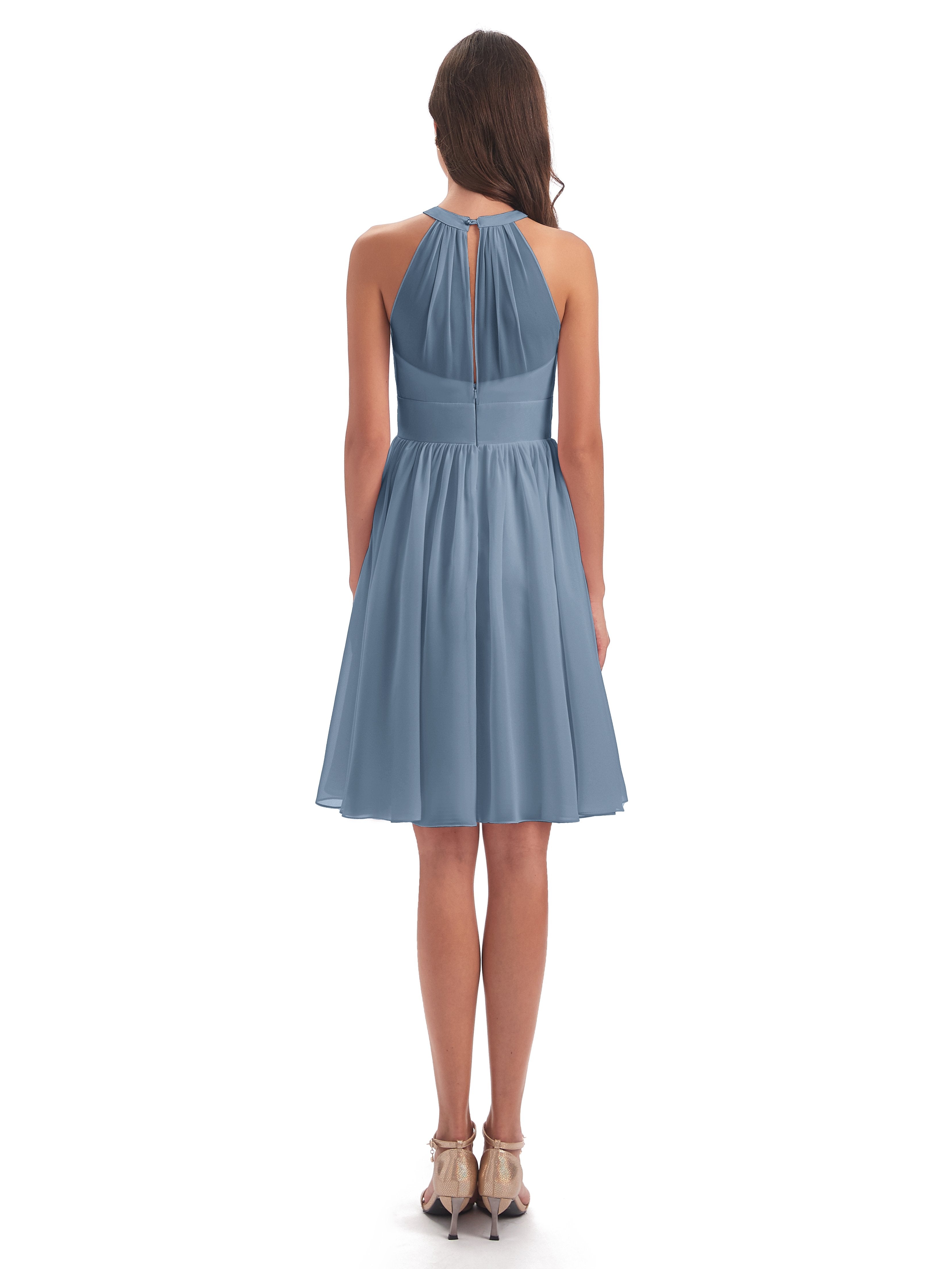 Tegan Knee Length Halter Chiffon Bridesmaid Dresses