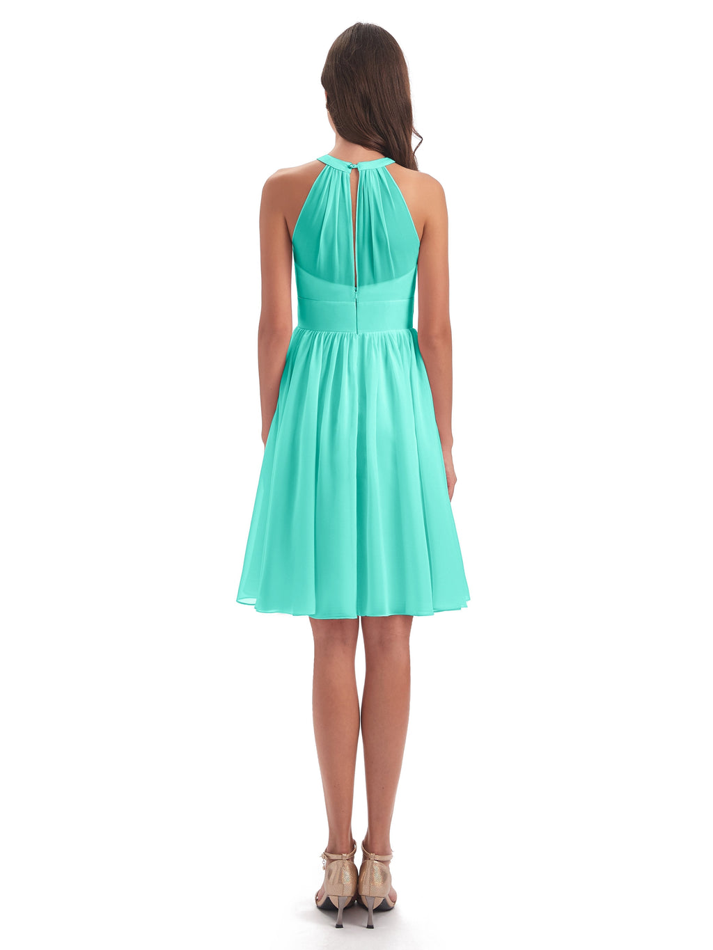 Tegan Knee Length Halter Chiffon Bridesmaid Dresses