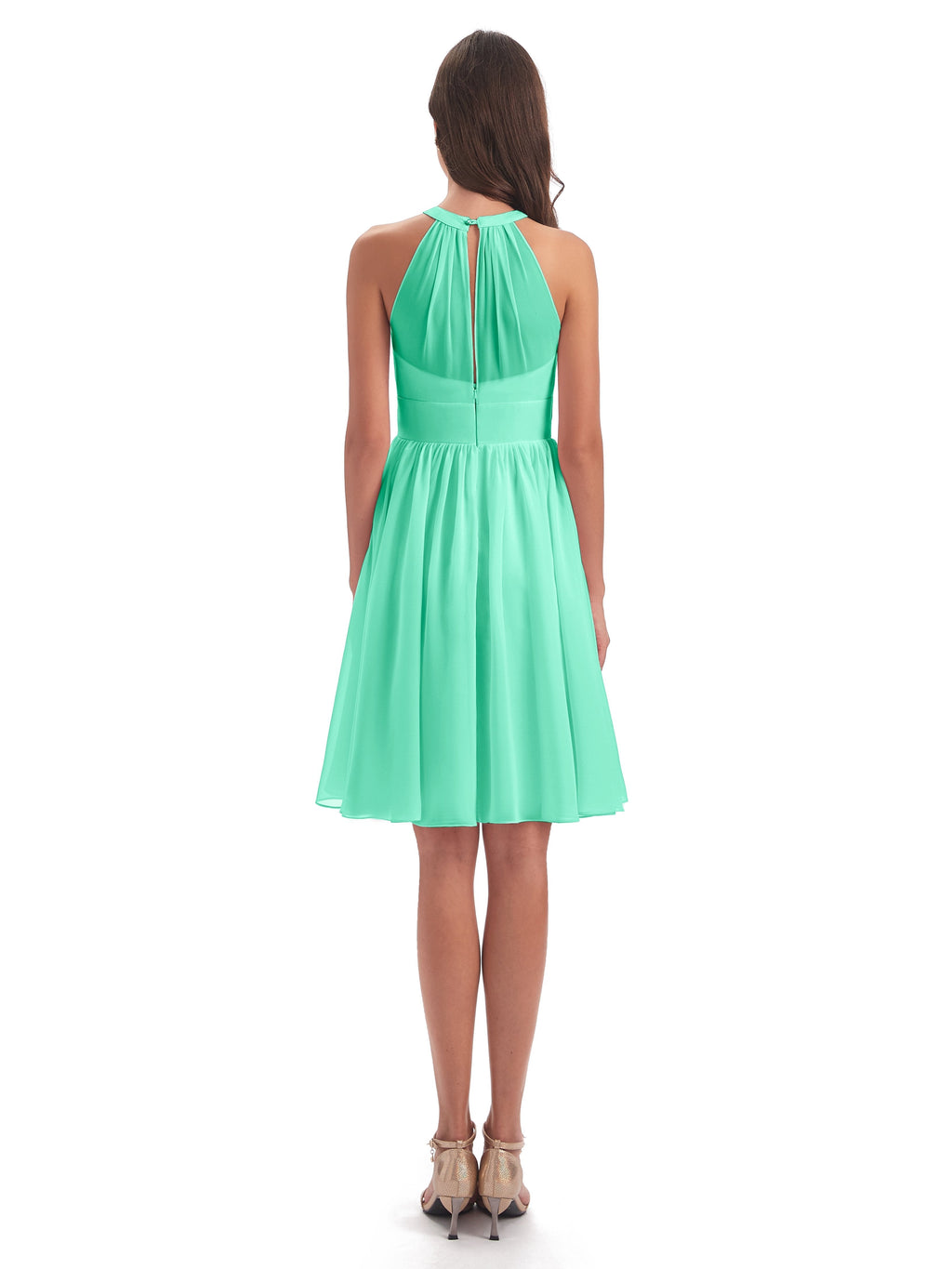 Tegan Knee Length Halter Chiffon Bridesmaid Dresses