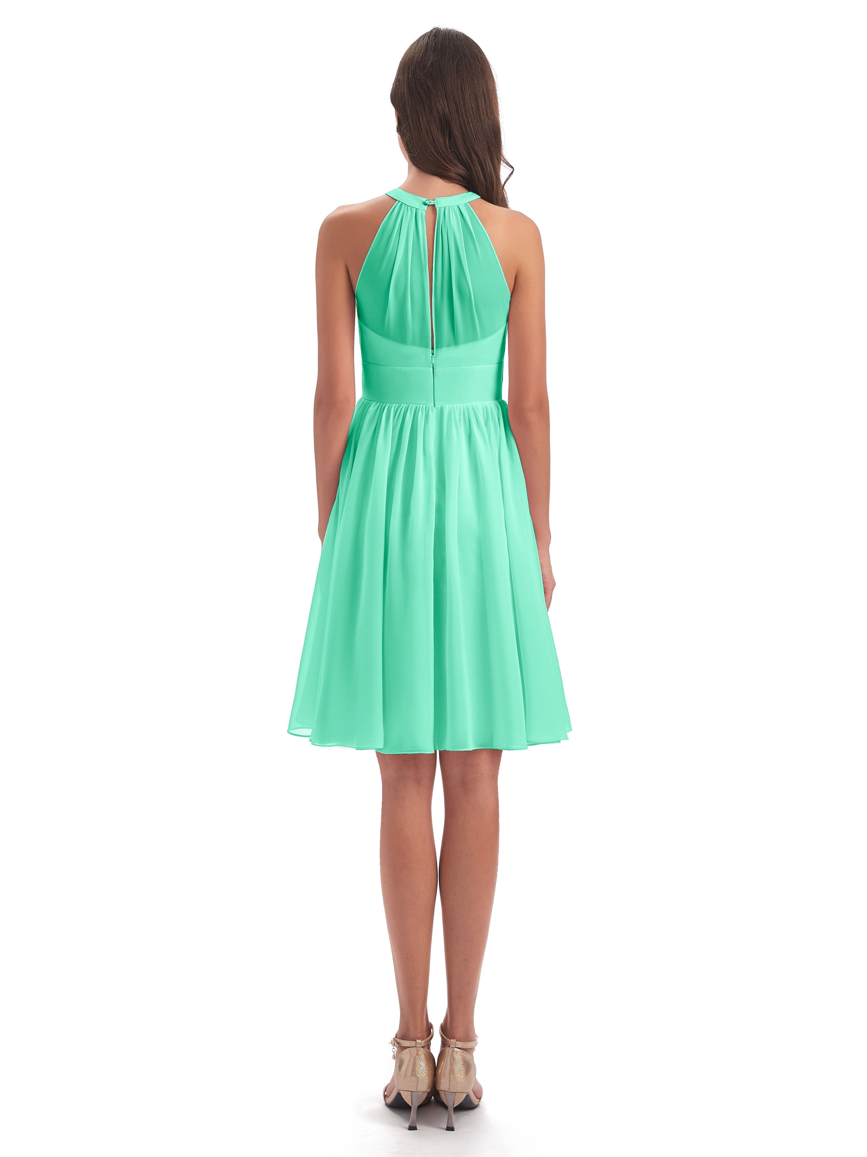 Tegan Knee Length Halter Chiffon Bridesmaid Dresses