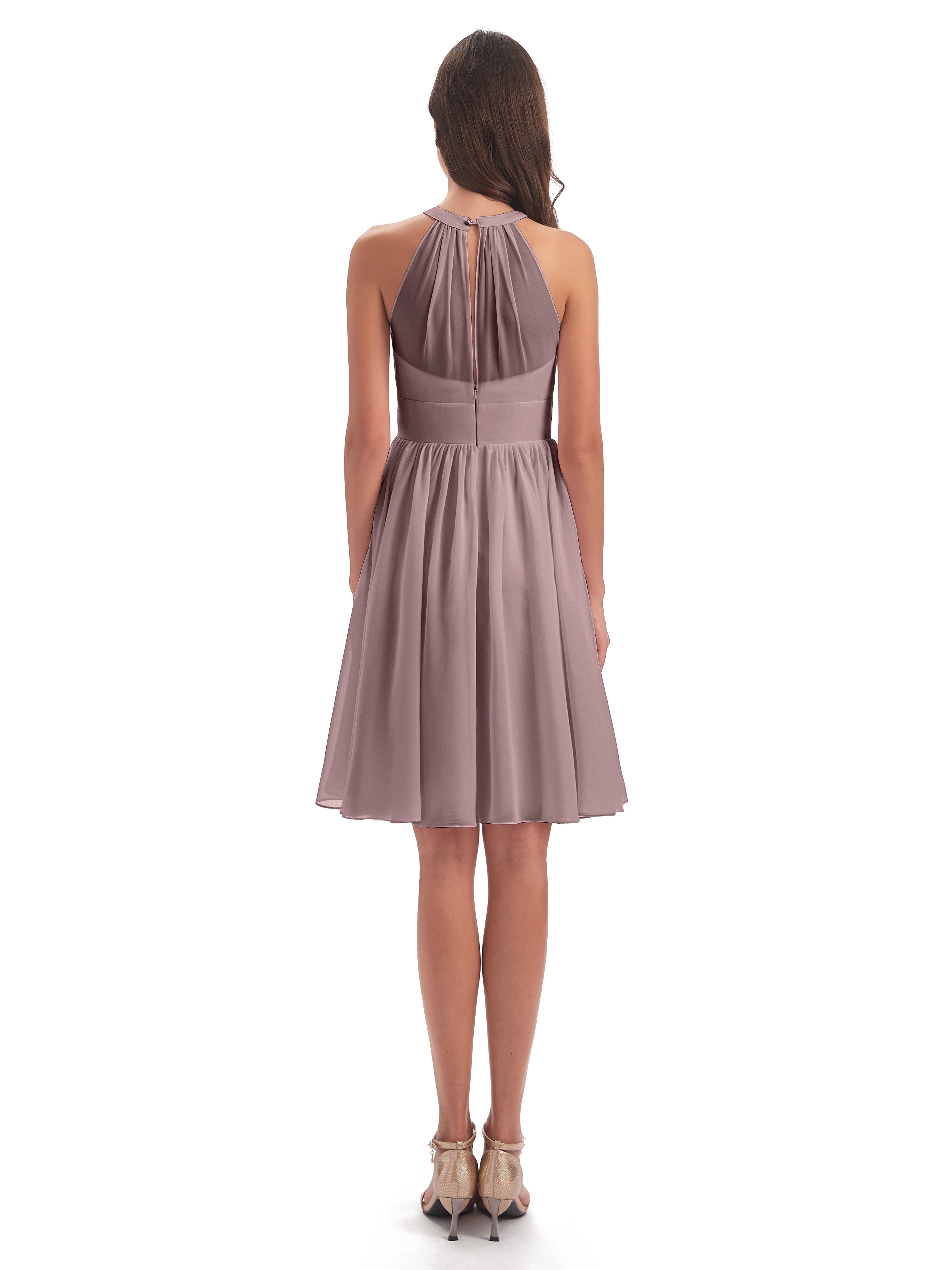 Tegan Knee Length Halter Chiffon Bridesmaid Dresses