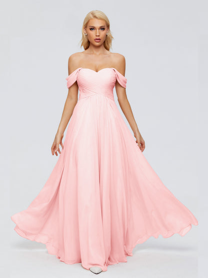 Trinity Off-The-Shoulder Chiffon Bridesmaid Dresses