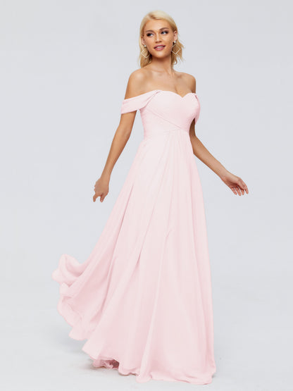 Trinity Off-The-Shoulder Chiffon Bridesmaid Dresses