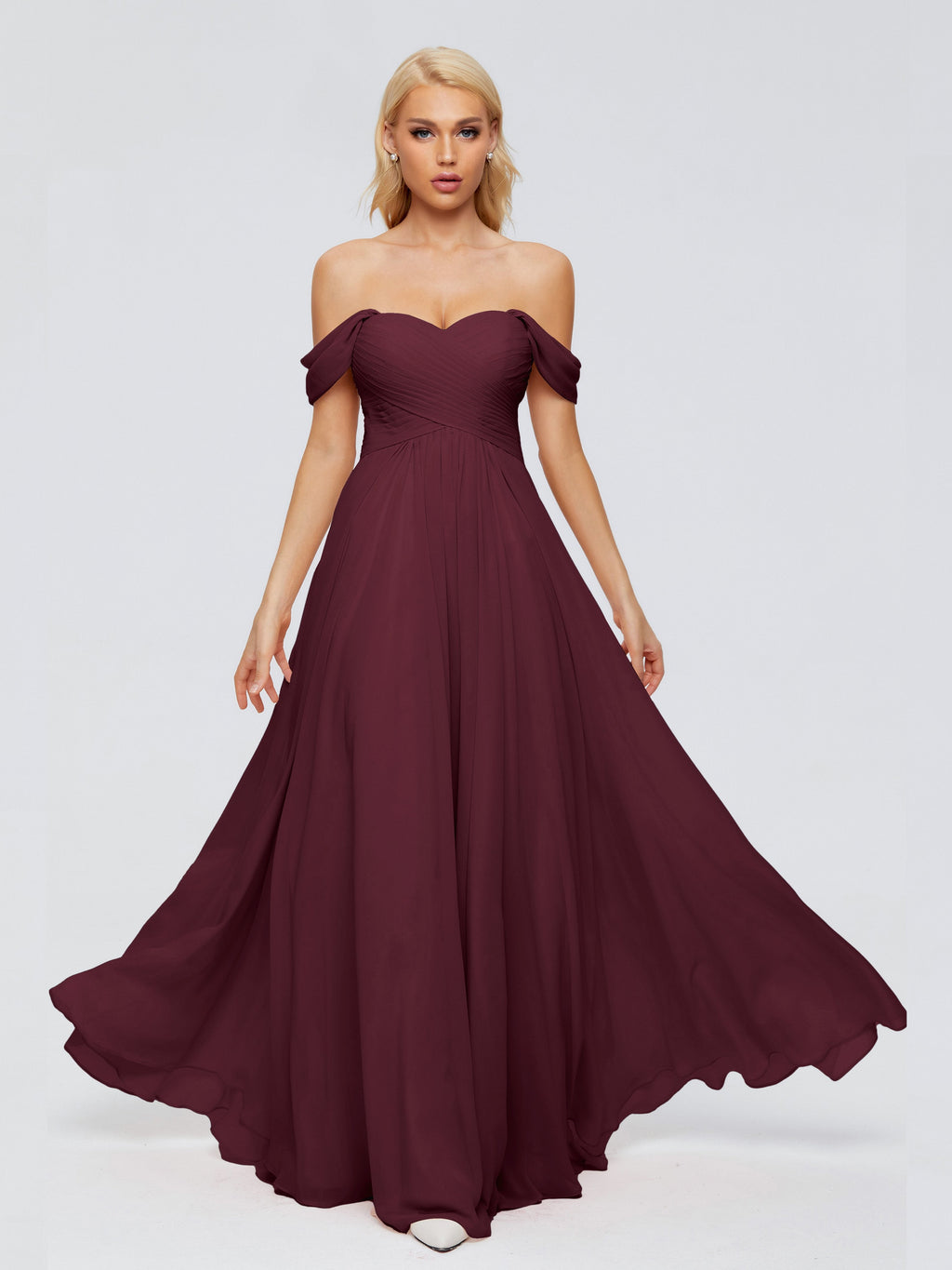 Trinity Off-The-Shoulder Chiffon Bridesmaid Dresses