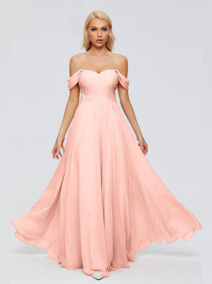 Trinity Off-The-Shoulder Chiffon Bridesmaid Dresses