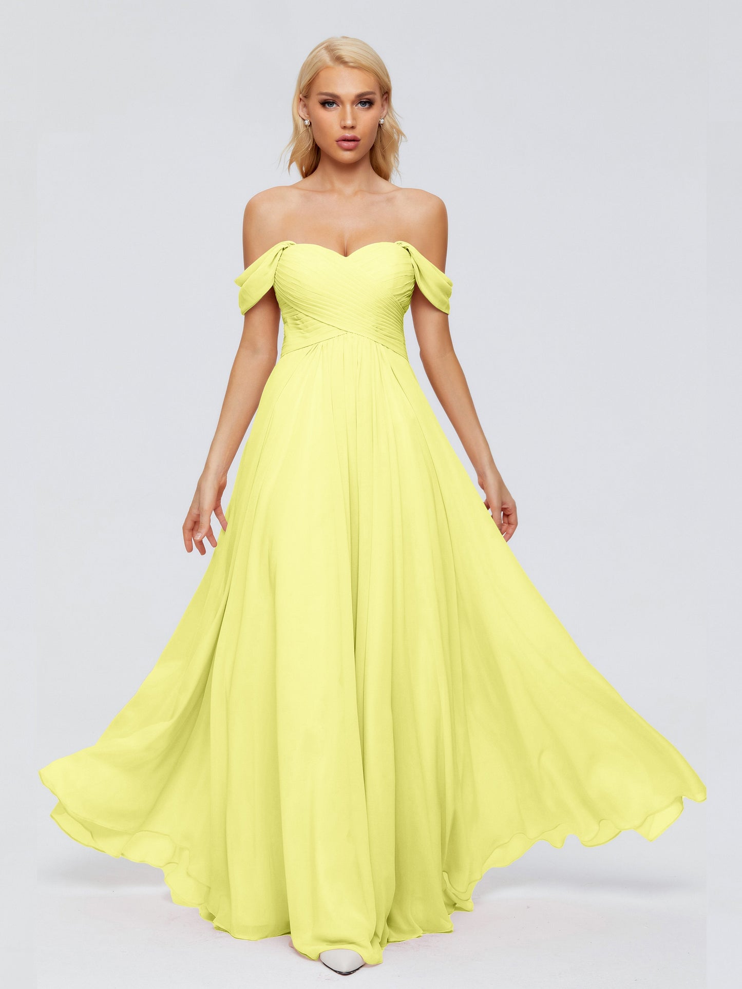 Trinity Off-The-Shoulder Chiffon Bridesmaid Dresses