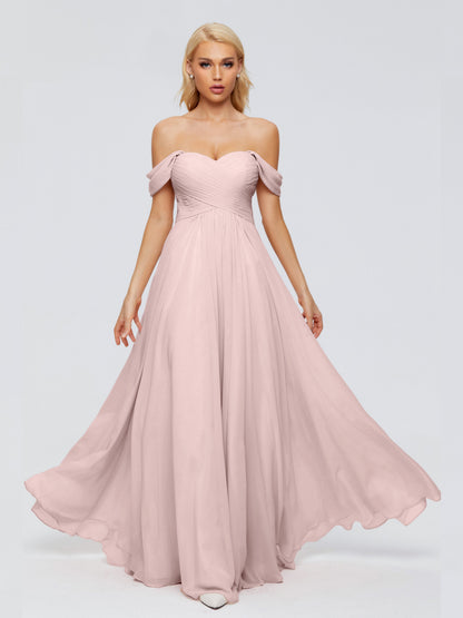 Trinity Off-The-Shoulder Chiffon Bridesmaid Dresses