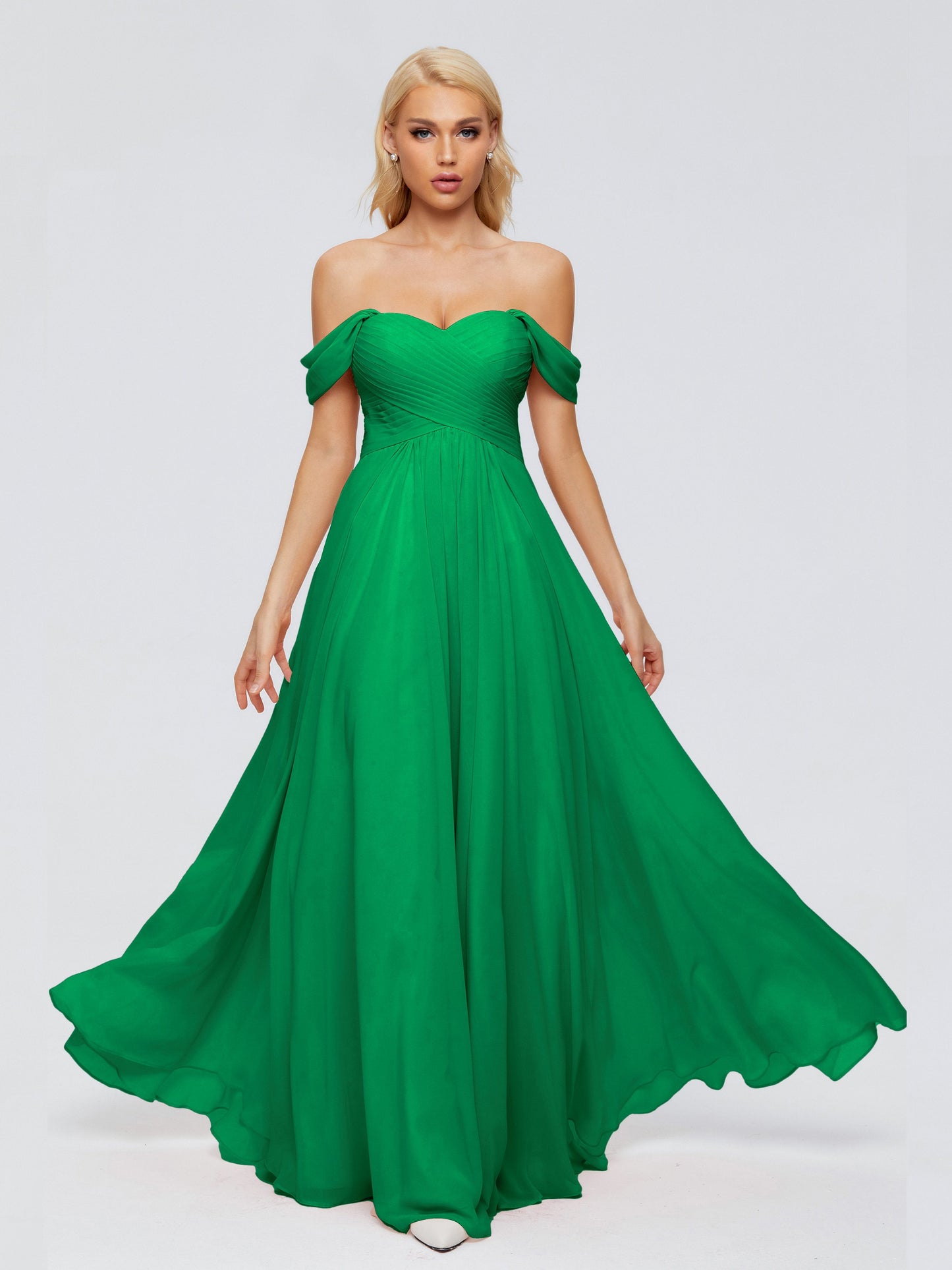 Trinity Off-The-Shoulder Chiffon Bridesmaid Dresses