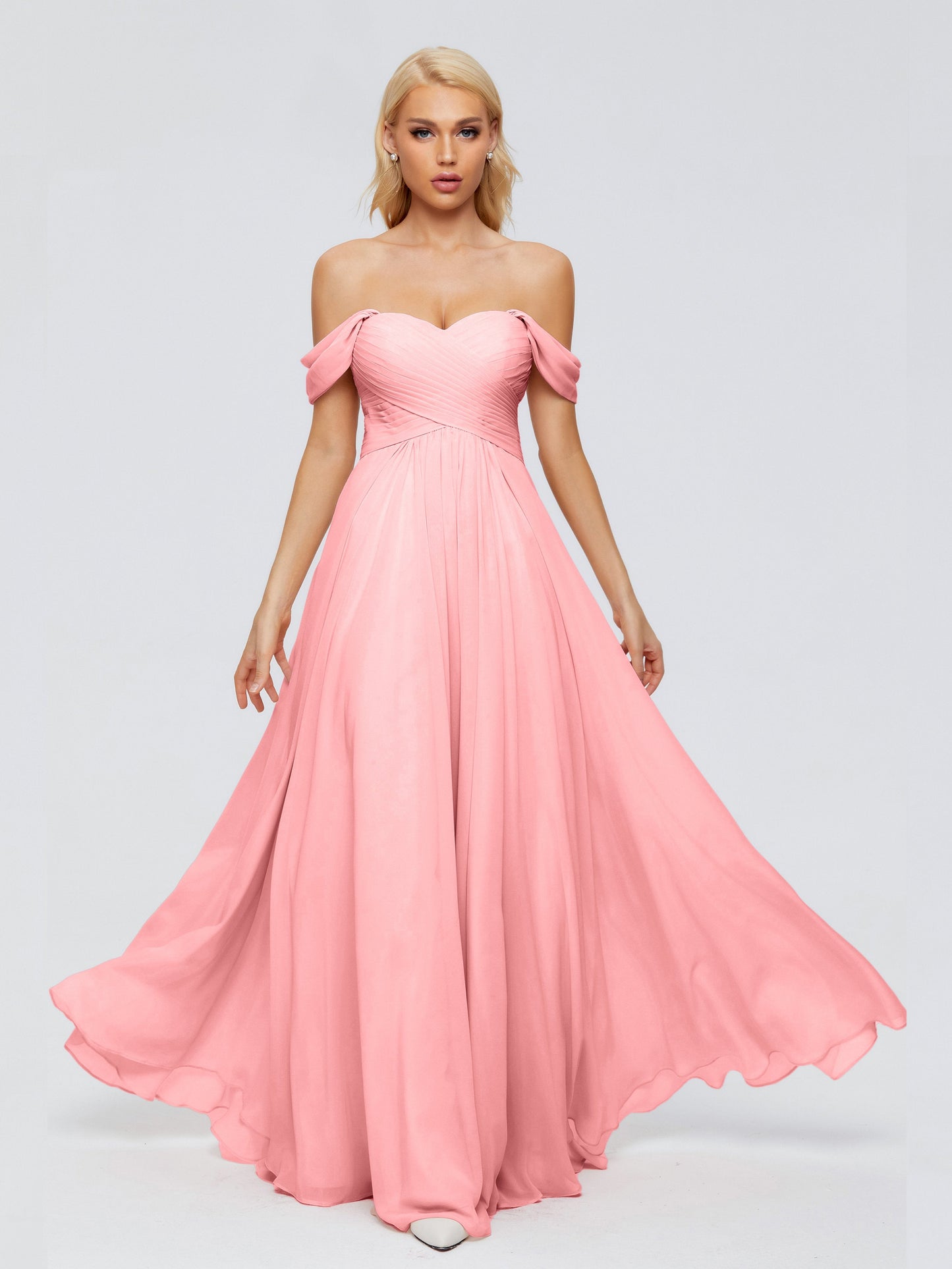 Trinity Off-The-Shoulder Chiffon Bridesmaid Dresses