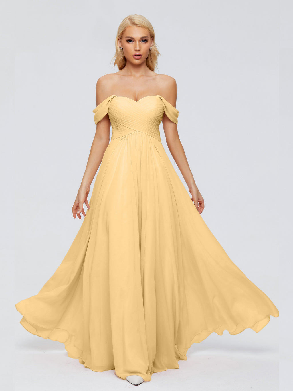 Trinity Off-The-Shoulder Chiffon Bridesmaid Dresses