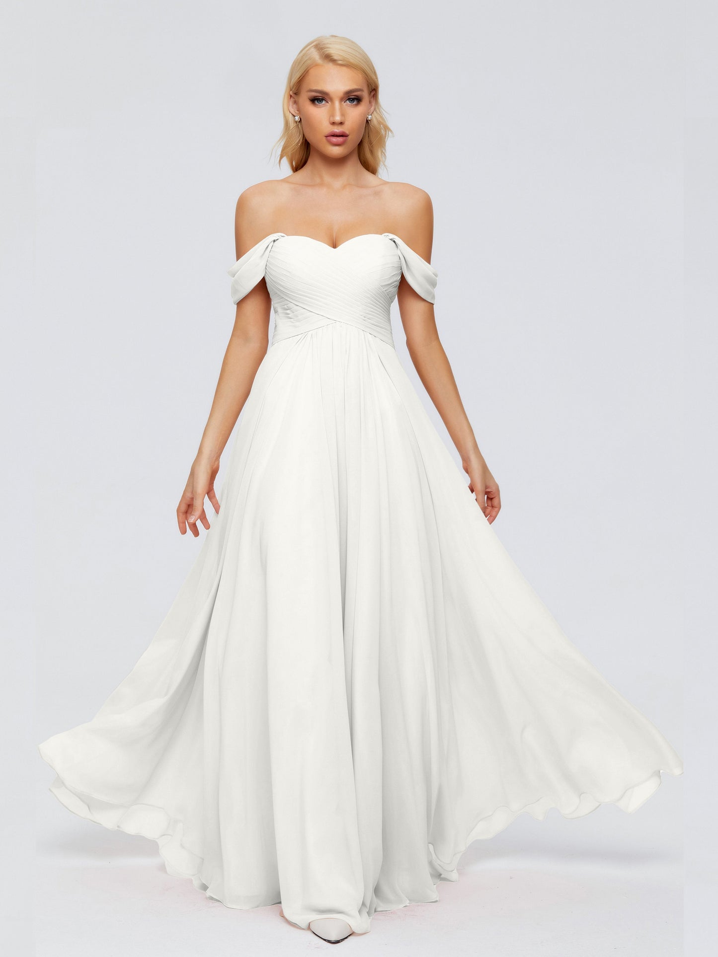 Trinity Off-The-Shoulder Chiffon Bridesmaid Dresses