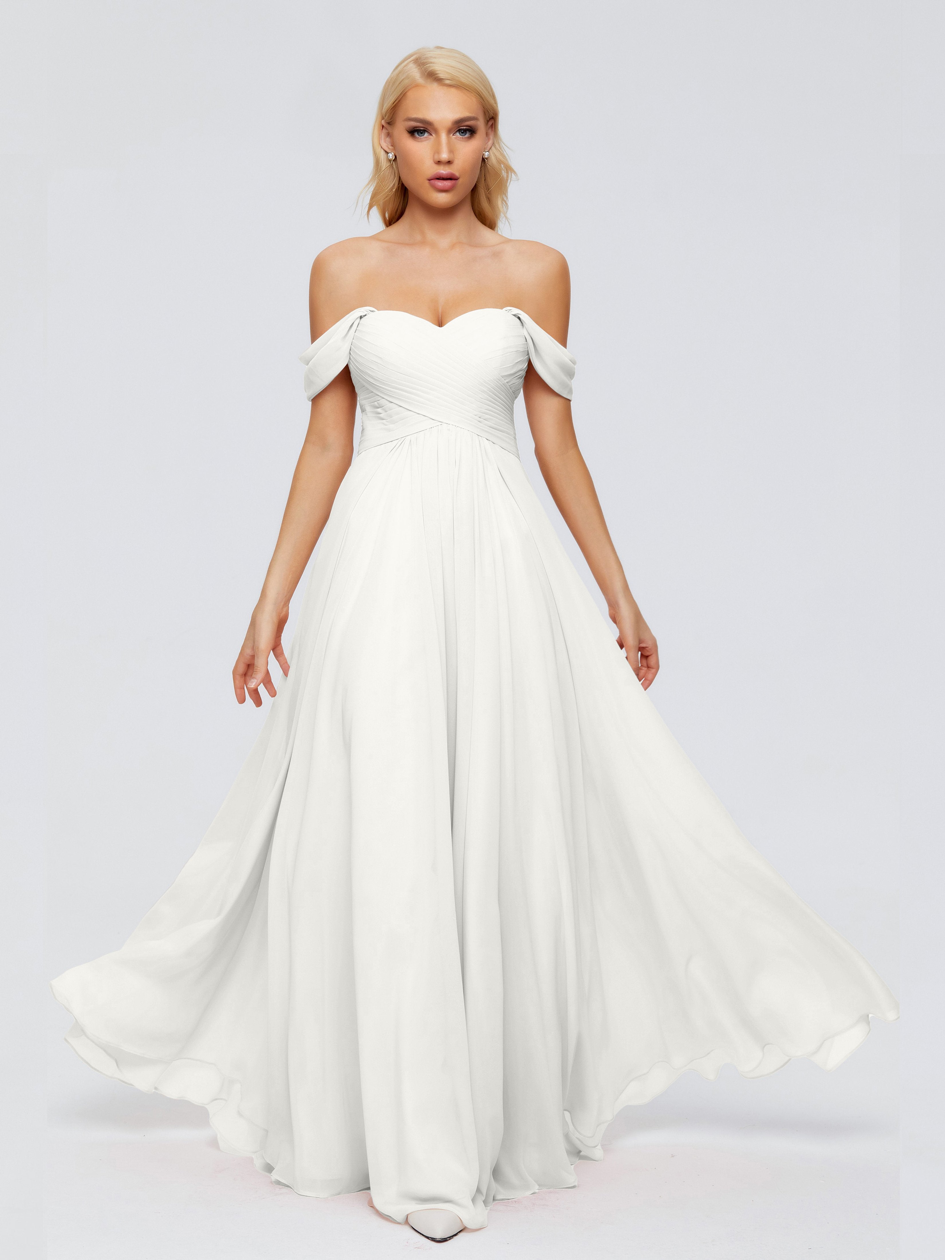 Trinity Off-The-Shoulder Chiffon Bridesmaid Dresses