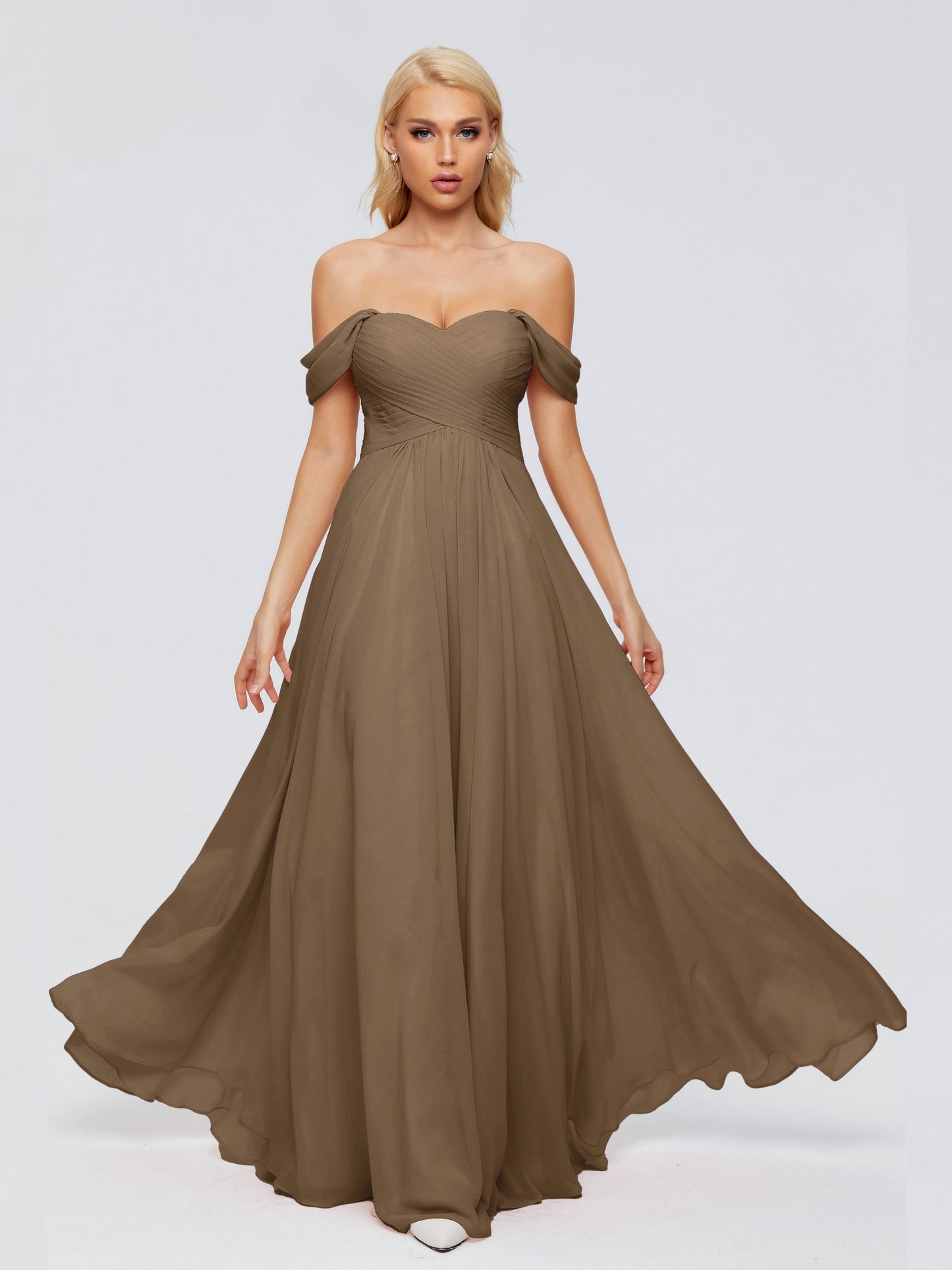Trinity Off-The-Shoulder Chiffon Bridesmaid Dresses