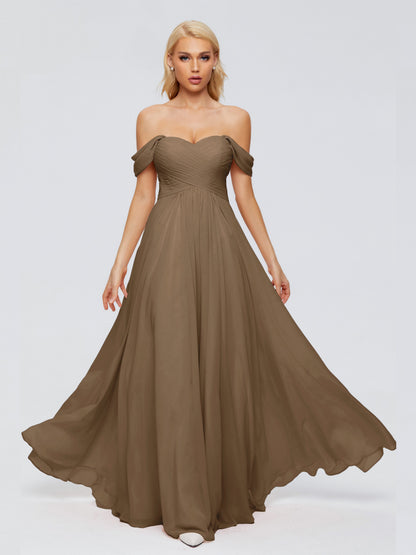 Trinity Off-The-Shoulder Chiffon Bridesmaid Dresses