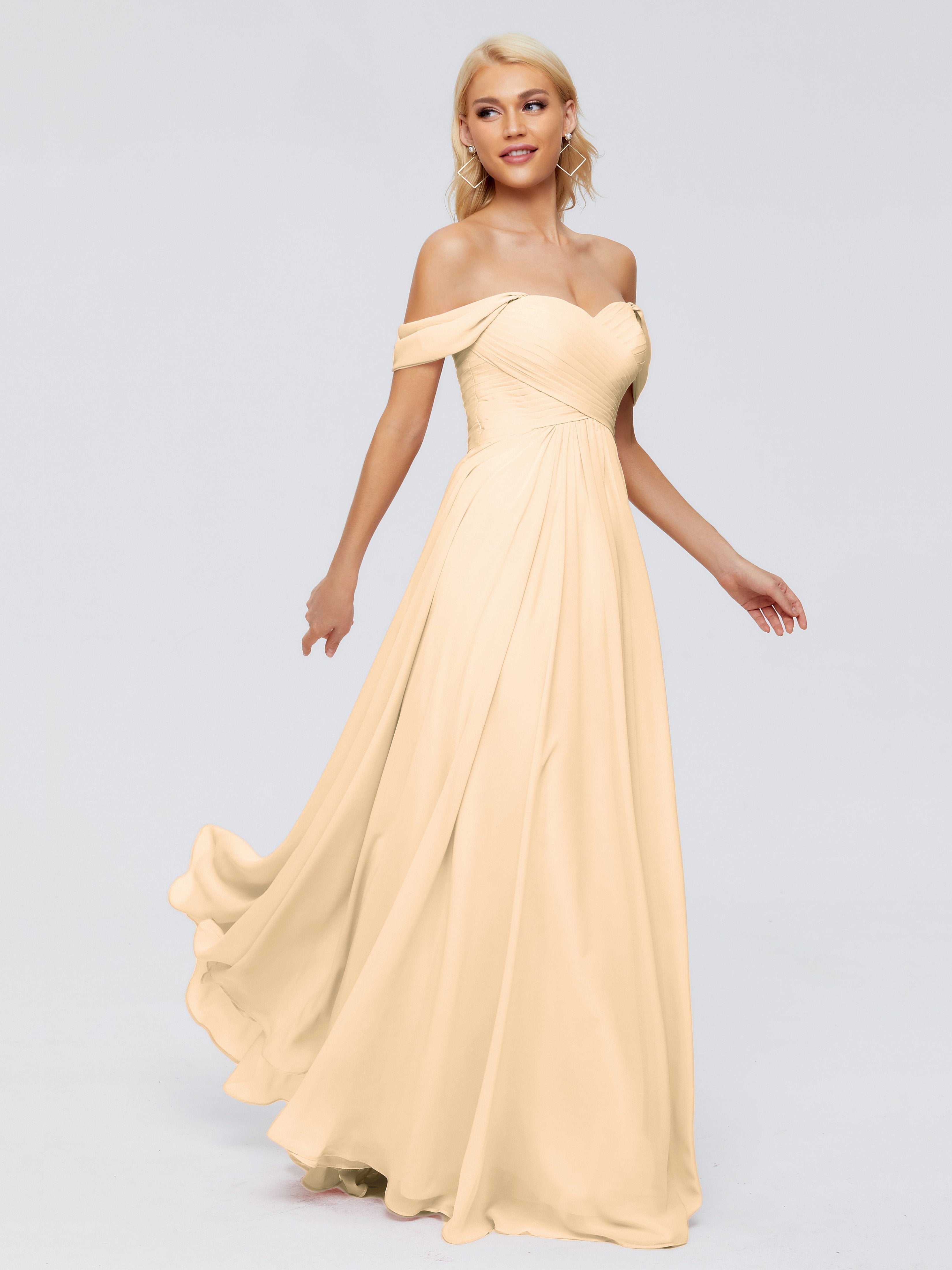 Trinity Off-The-Shoulder Chiffon Bridesmaid Dresses