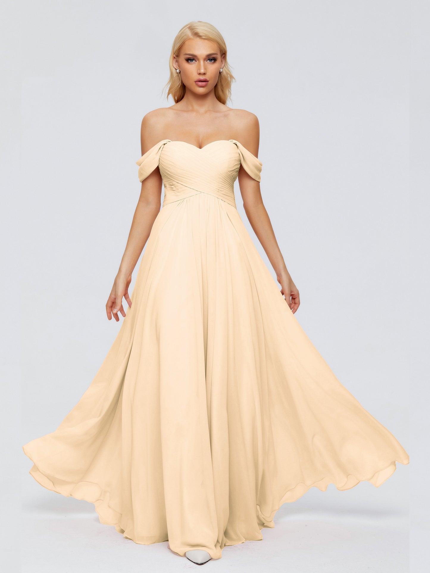 Trinity Off-The-Shoulder Chiffon Bridesmaid Dresses