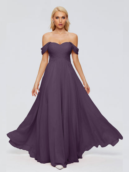 Trinity Off-The-Shoulder Chiffon Bridesmaid Dresses