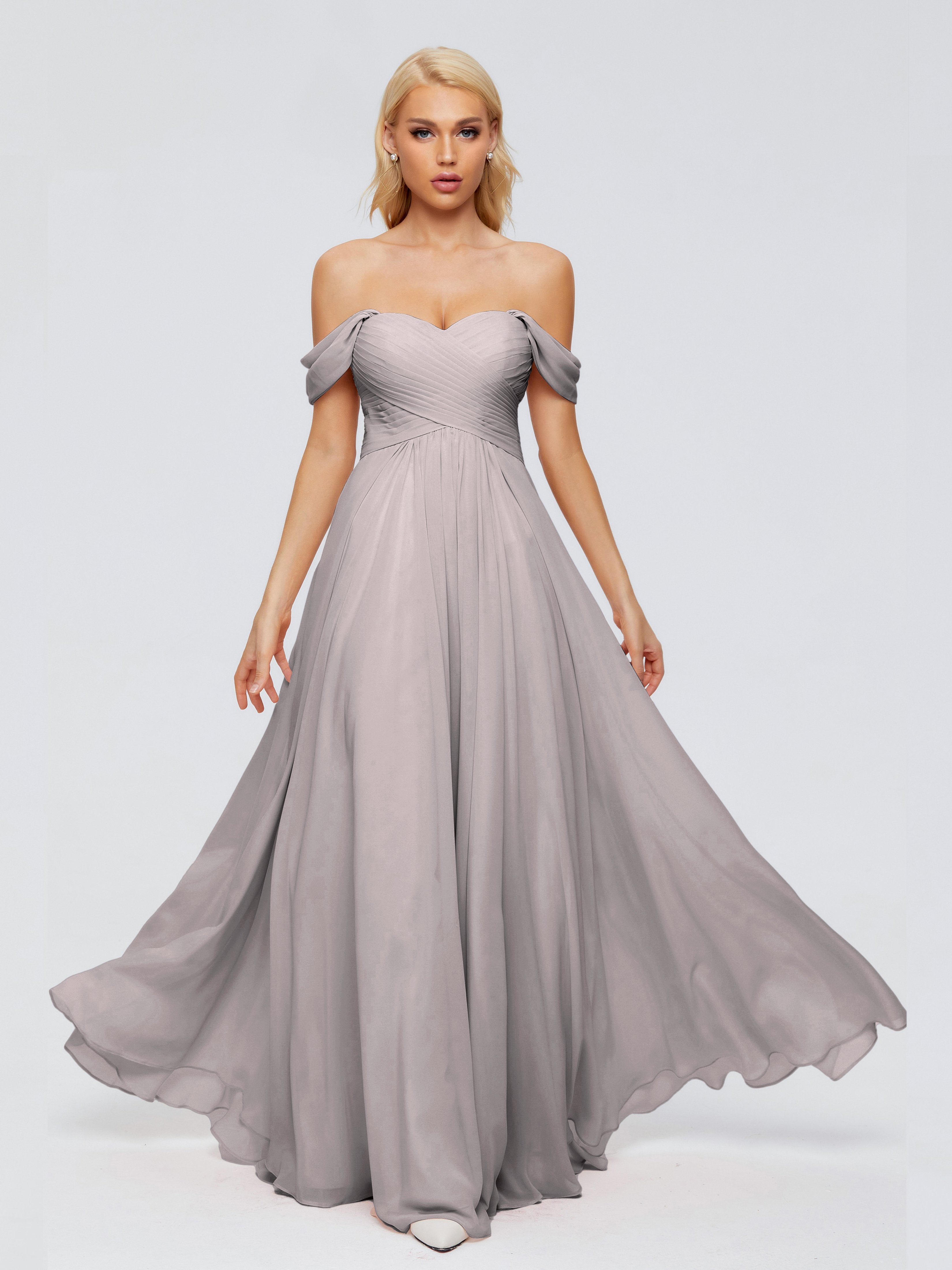 Trinity Off-The-Shoulder Chiffon Bridesmaid Dresses