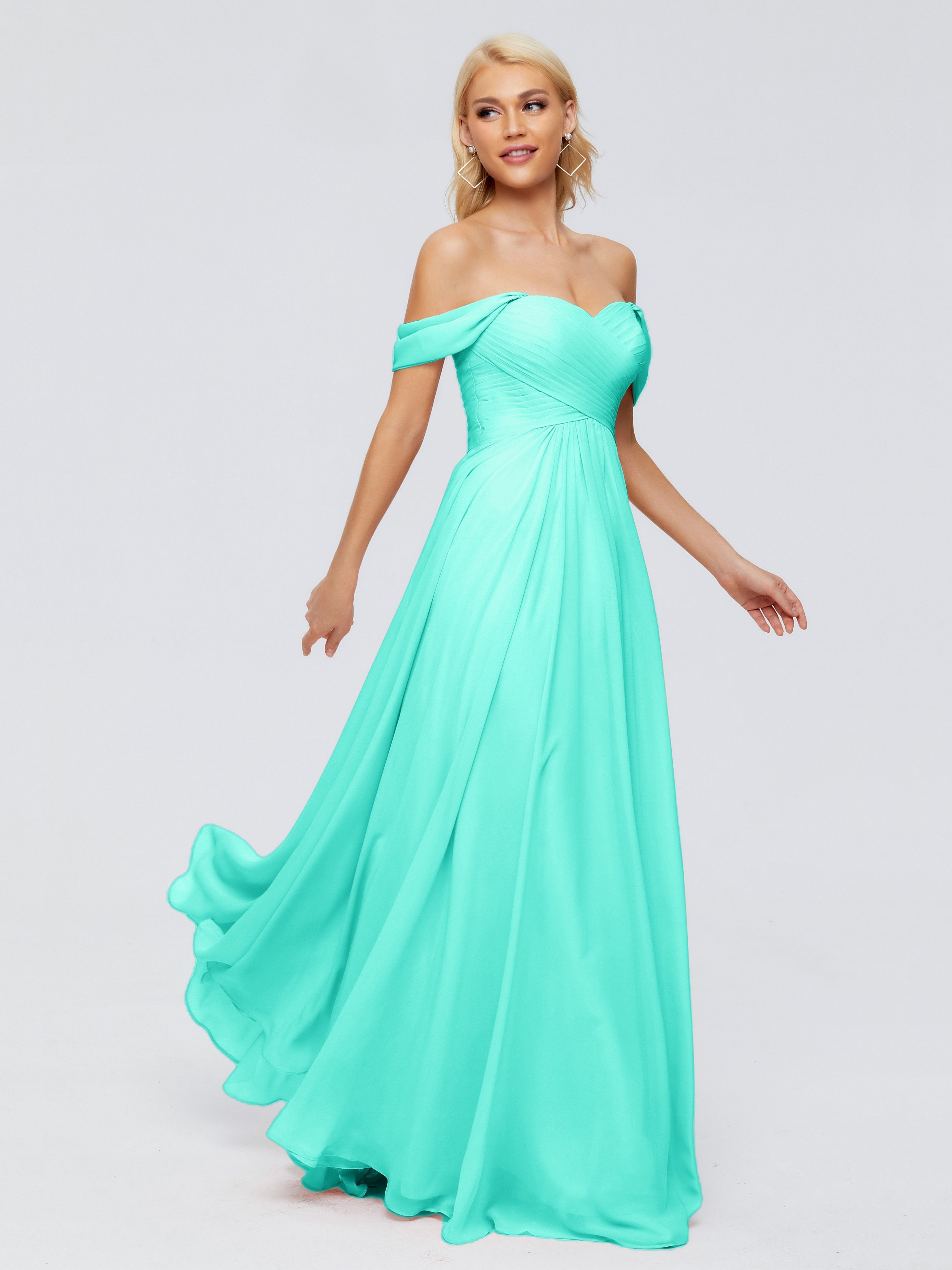 Trinity Off-The-Shoulder Chiffon Bridesmaid Dresses