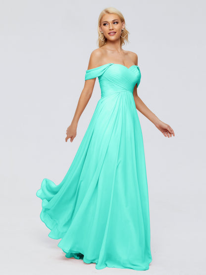 Trinity Off-The-Shoulder Chiffon Bridesmaid Dresses