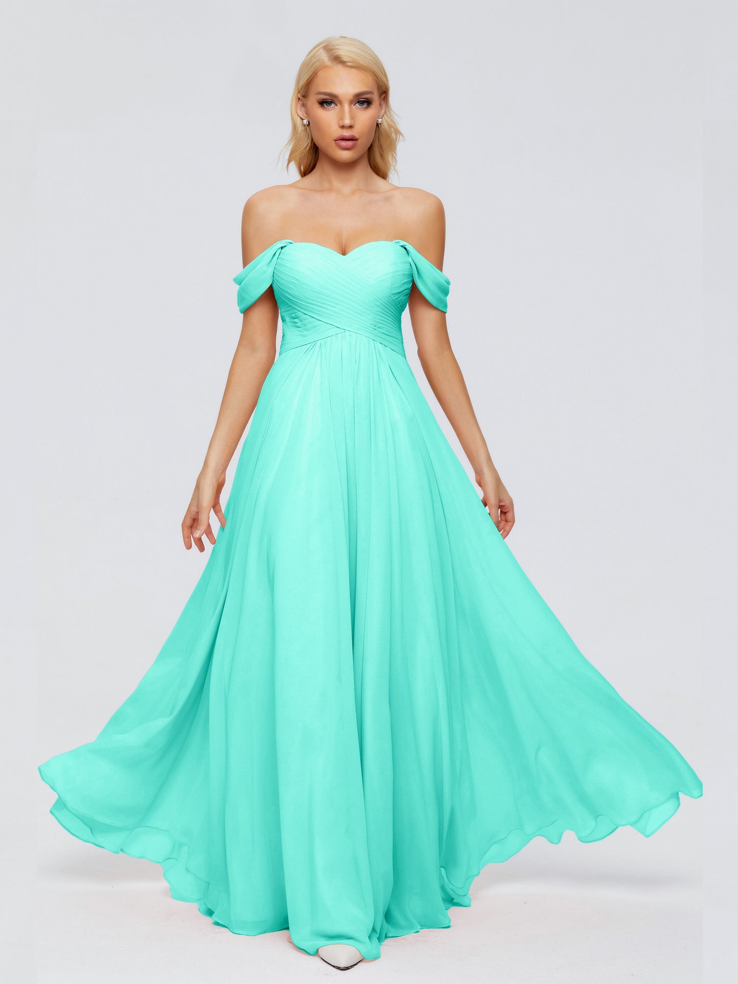 Trinity Off-The-Shoulder Chiffon Bridesmaid Dresses