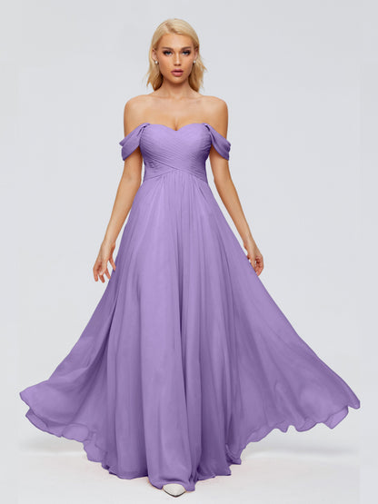 Trinity Off-The-Shoulder Chiffon Bridesmaid Dresses