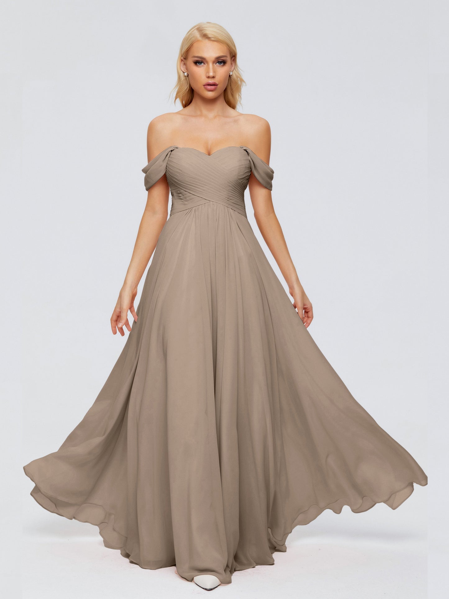 Trinity Off-The-Shoulder Chiffon Bridesmaid Dresses