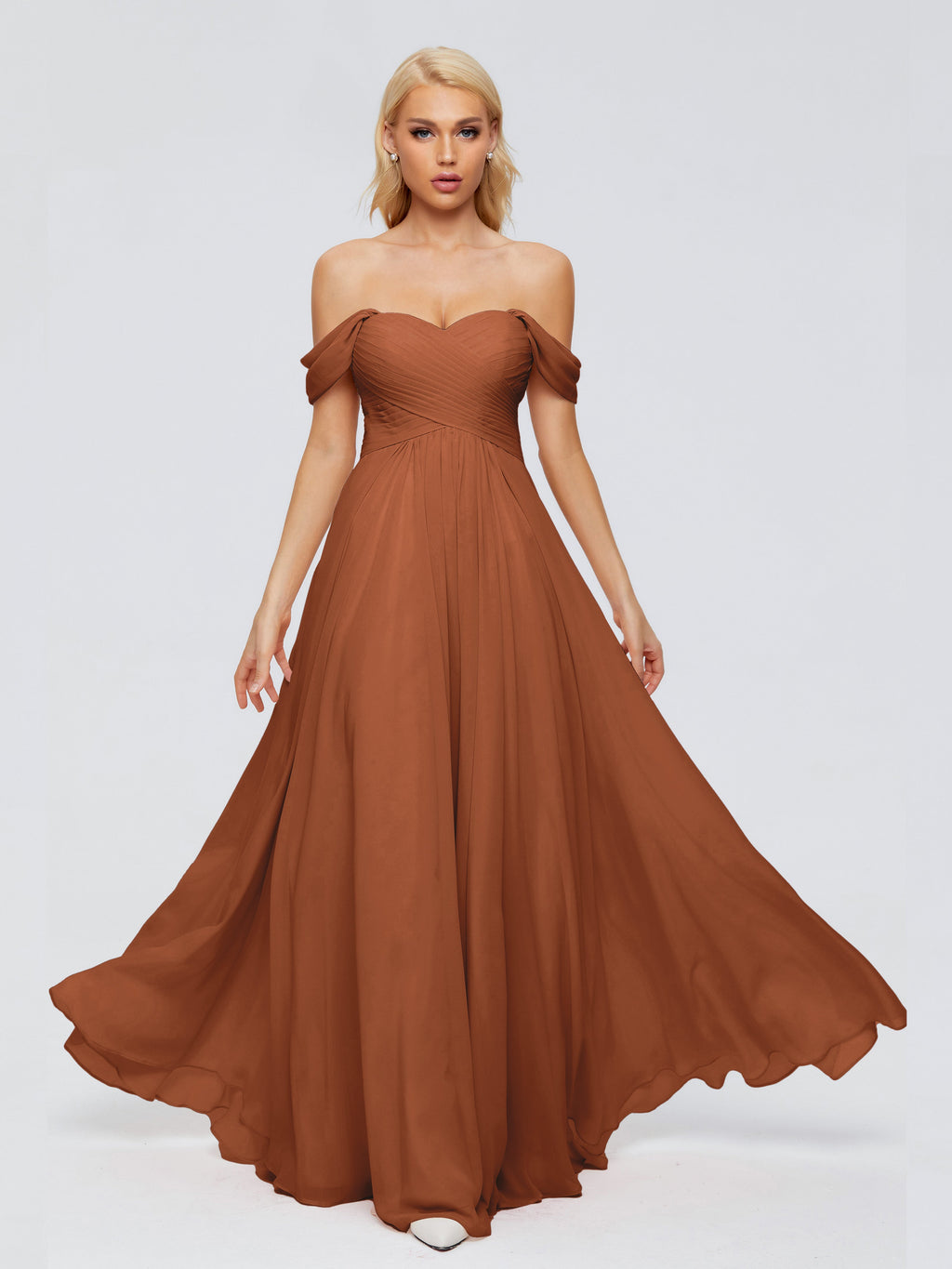 Trinity Off-The-Shoulder Chiffon Bridesmaid Dresses
