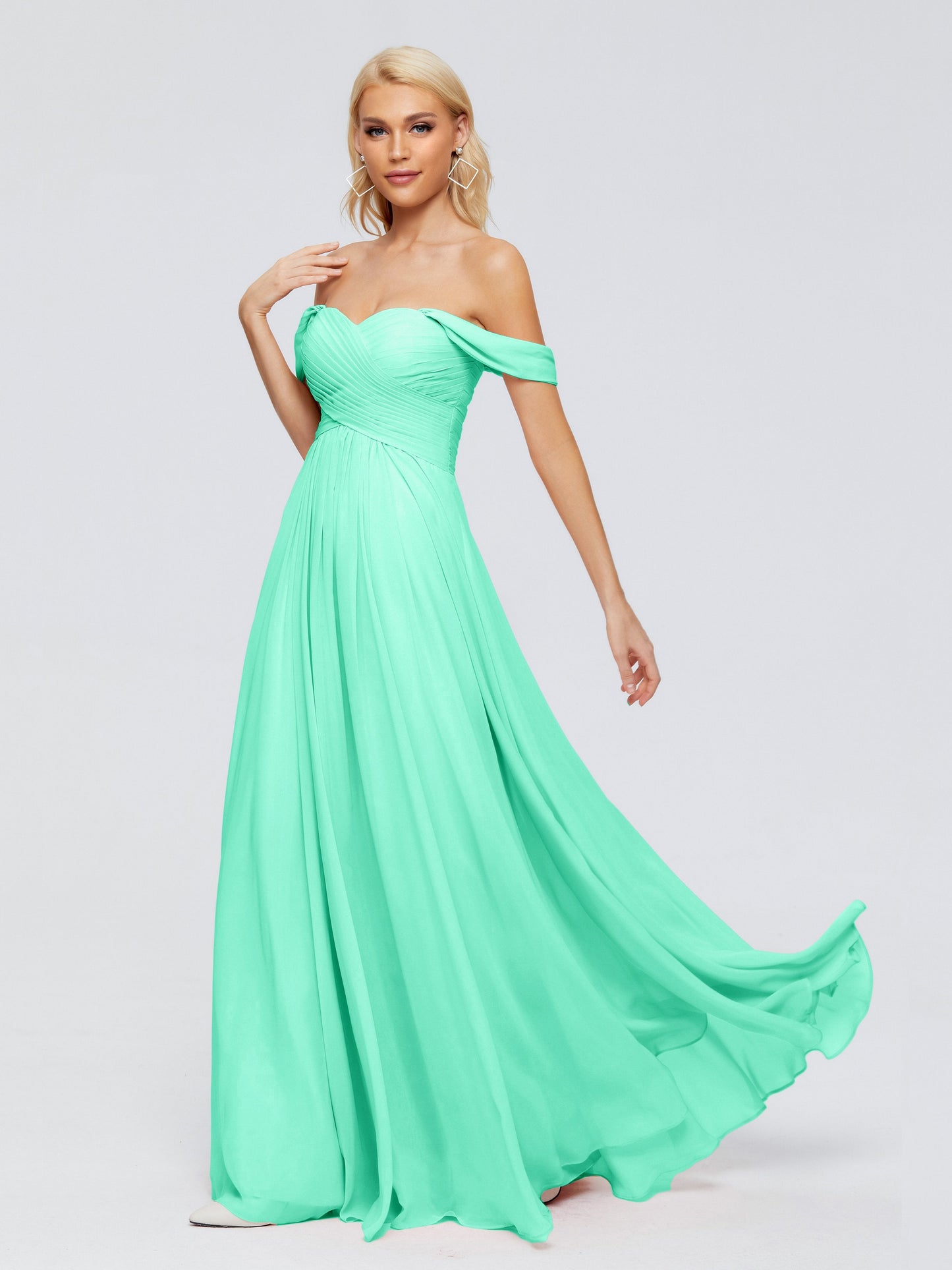 Trinity Off-The-Shoulder Chiffon Bridesmaid Dresses