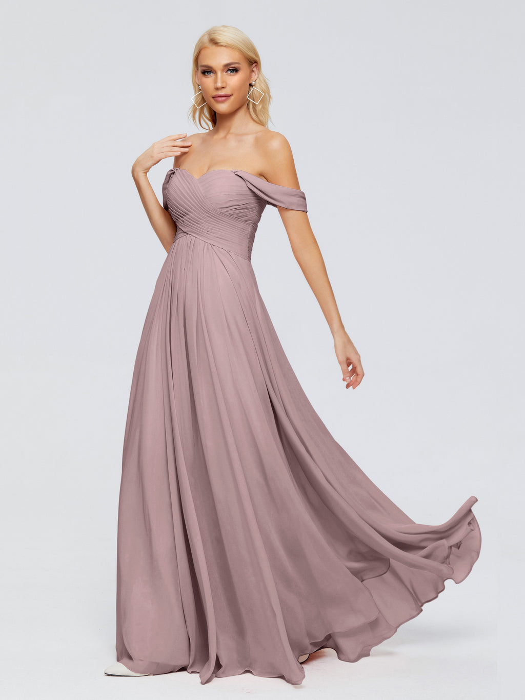Trinity Off-The-Shoulder Chiffon Bridesmaid Dresses