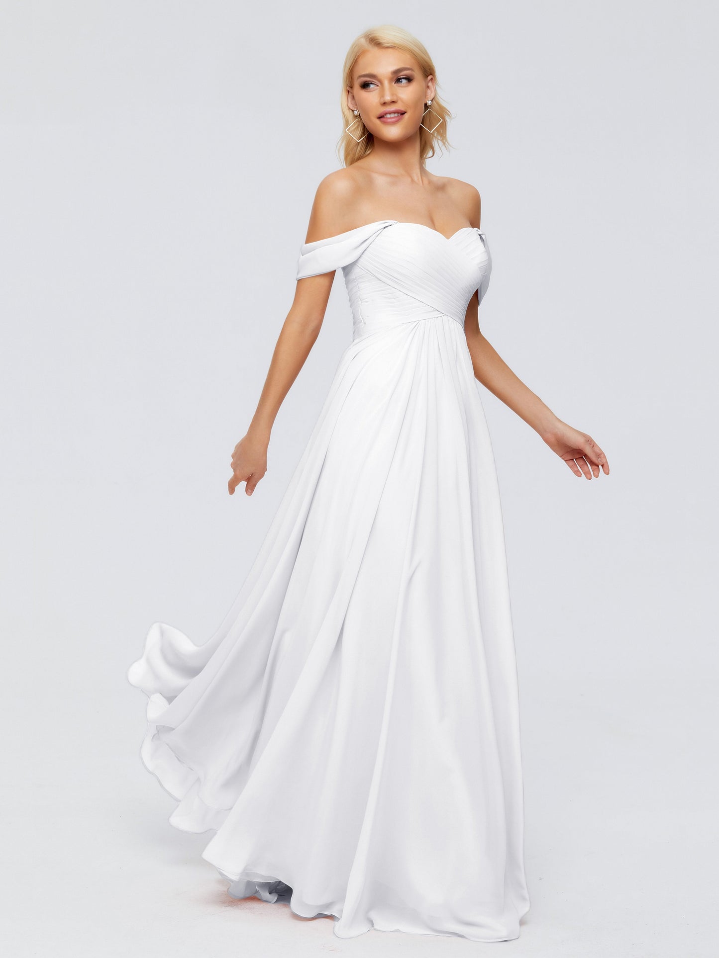 Trinity Off-The-Shoulder Chiffon Bridesmaid Dresses