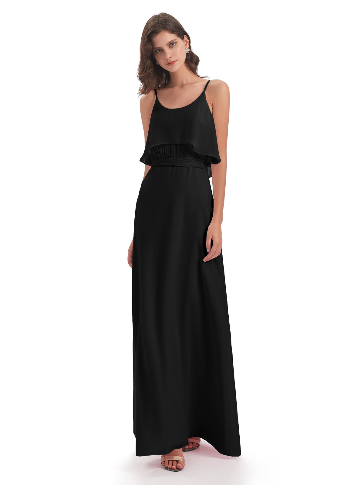 Vada Sheath-Column Floor Length Spaghetti Straps Chiffon Long Bridesmaid Dresses