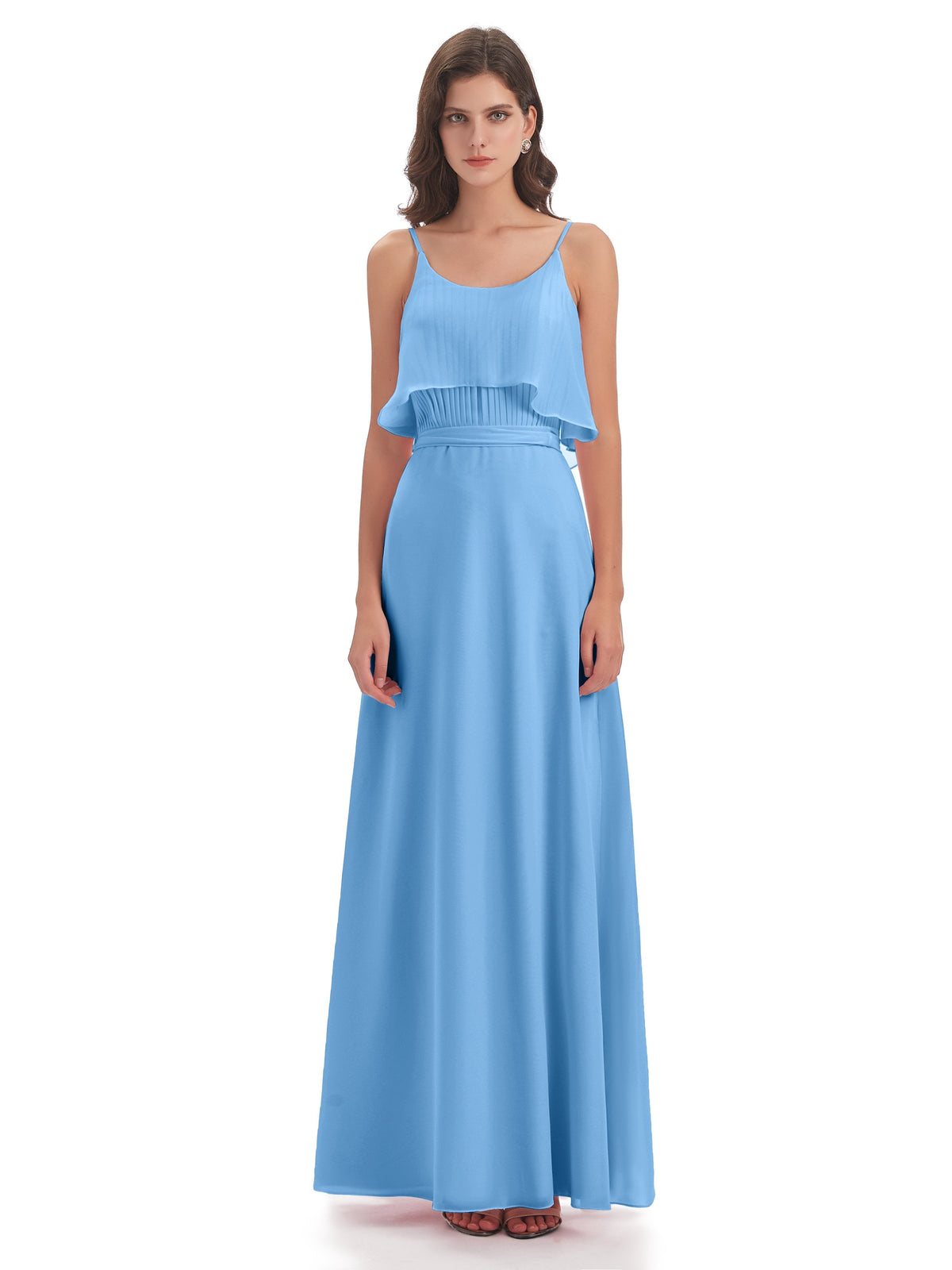 Vada Sheath-Column Floor Length Spaghetti Straps Chiffon Long Bridesmaid Dresses