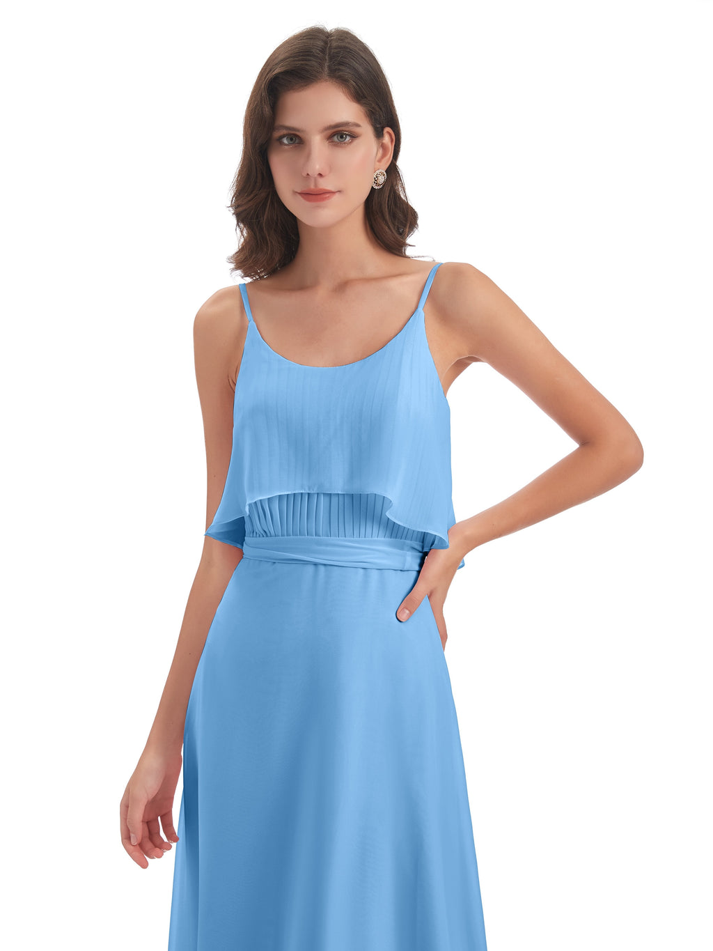 Vada Sheath-Column Floor Length Spaghetti Straps Chiffon Long Bridesmaid Dresses