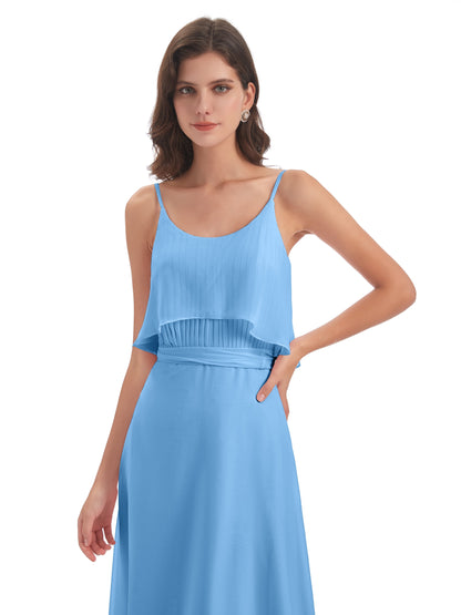 Vada Sheath-Column Floor Length Spaghetti Straps Chiffon Long Bridesmaid Dresses