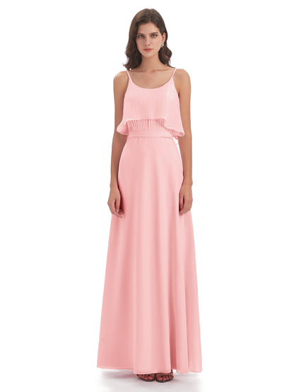 Vada Sheath-Column Floor Length Spaghetti Straps Chiffon Long Bridesmaid Dresses