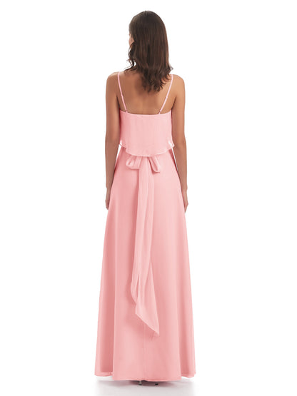 Vada Sheath-Column Floor Length Spaghetti Straps Chiffon Long Bridesmaid Dresses