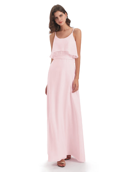 Vada Sheath-Column Floor Length Spaghetti Straps Chiffon Long Bridesmaid Dresses
