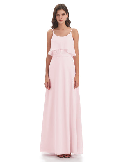 Vada Sheath-Column Floor Length Spaghetti Straps Chiffon Long Bridesmaid Dresses