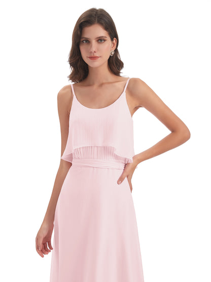 Vada Sheath-Column Floor Length Spaghetti Straps Chiffon Long Bridesmaid Dresses