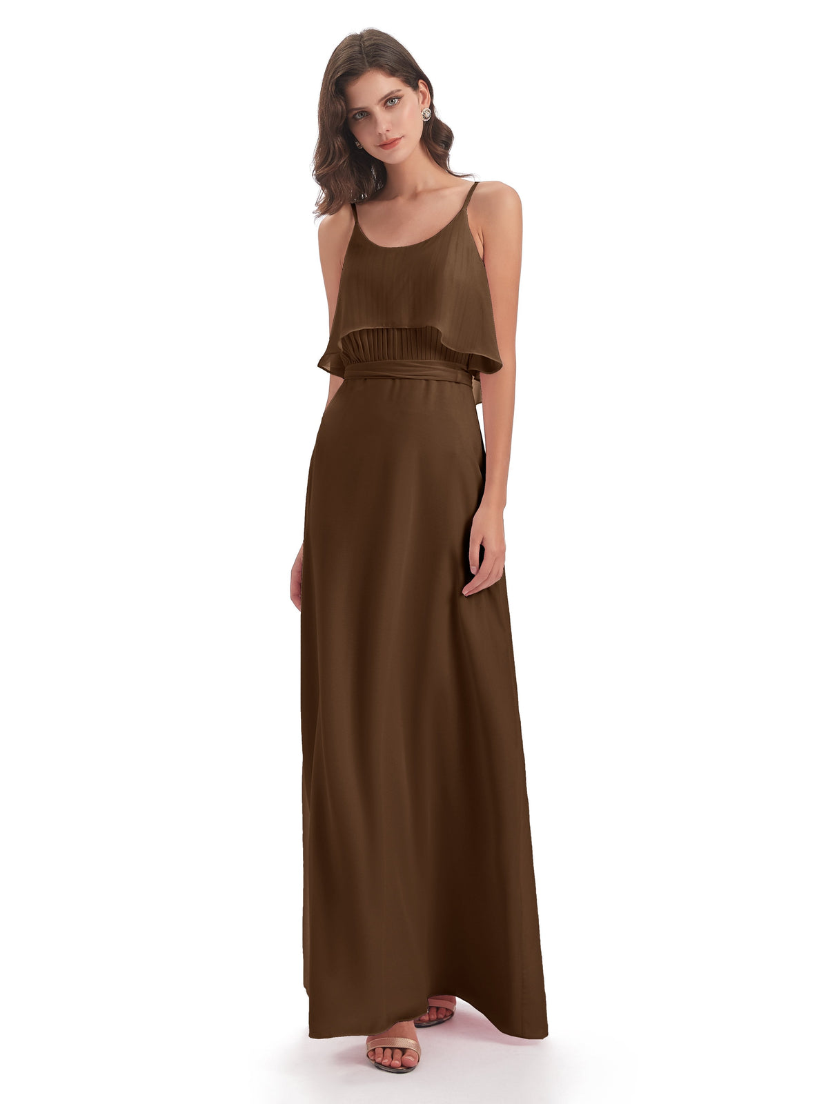 Vada Sheath-Column Floor Length Spaghetti Straps Chiffon Long Bridesmaid Dresses