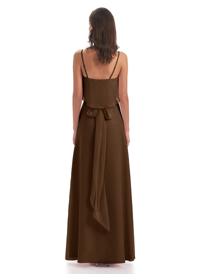 Vada Sheath-Column Floor Length Spaghetti Straps Chiffon Long Bridesmaid Dresses