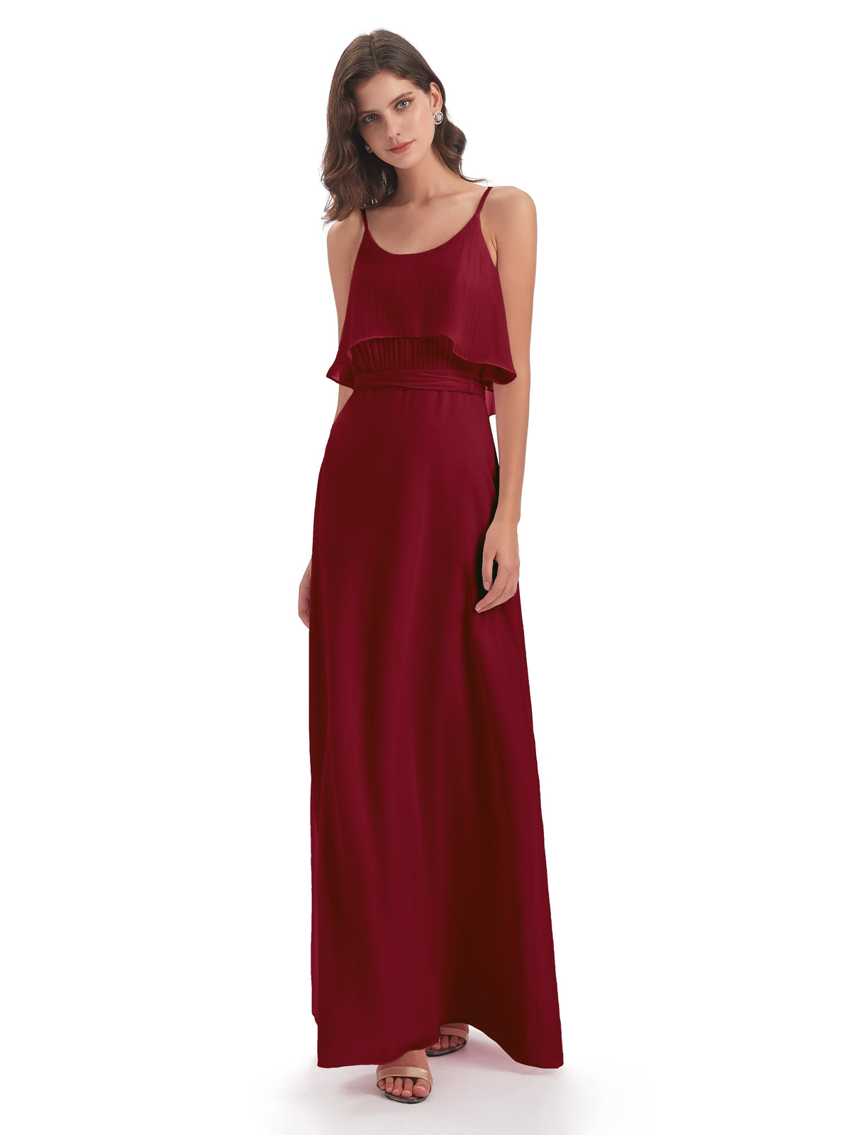 Vada Sheath-Column Floor Length Spaghetti Straps Chiffon Long Bridesmaid Dresses