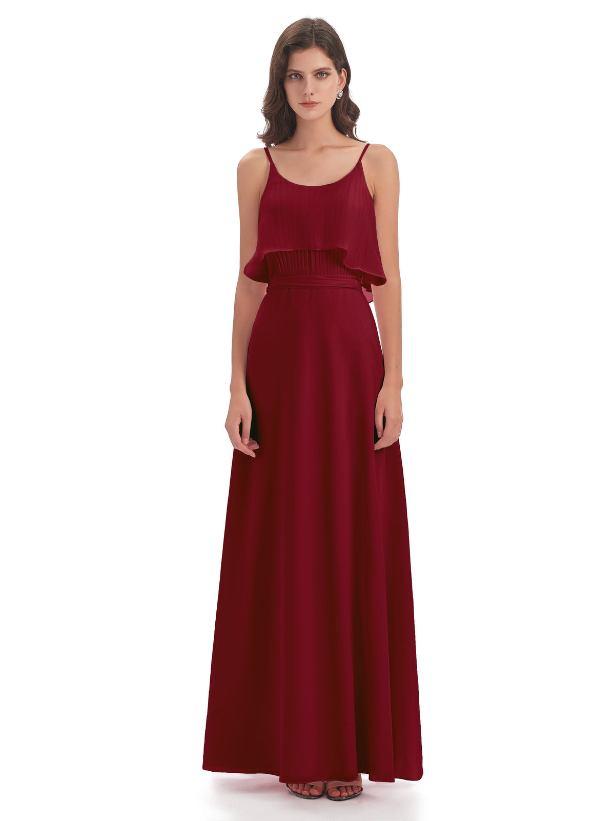 Vada Sheath-Column Floor Length Spaghetti Straps Chiffon Long Bridesmaid Dresses