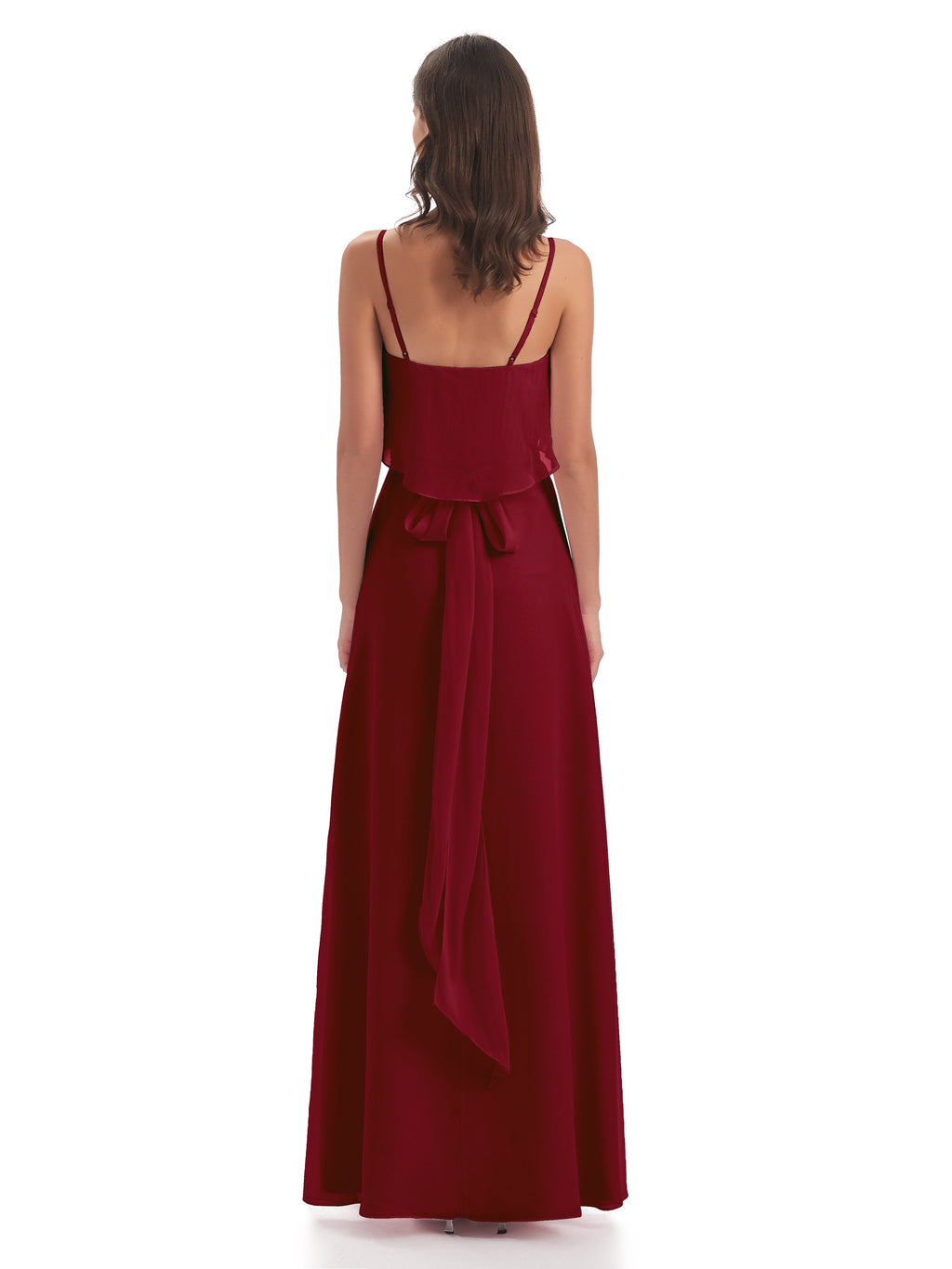 Vada Sheath-Column Floor Length Spaghetti Straps Chiffon Long Bridesmaid Dresses