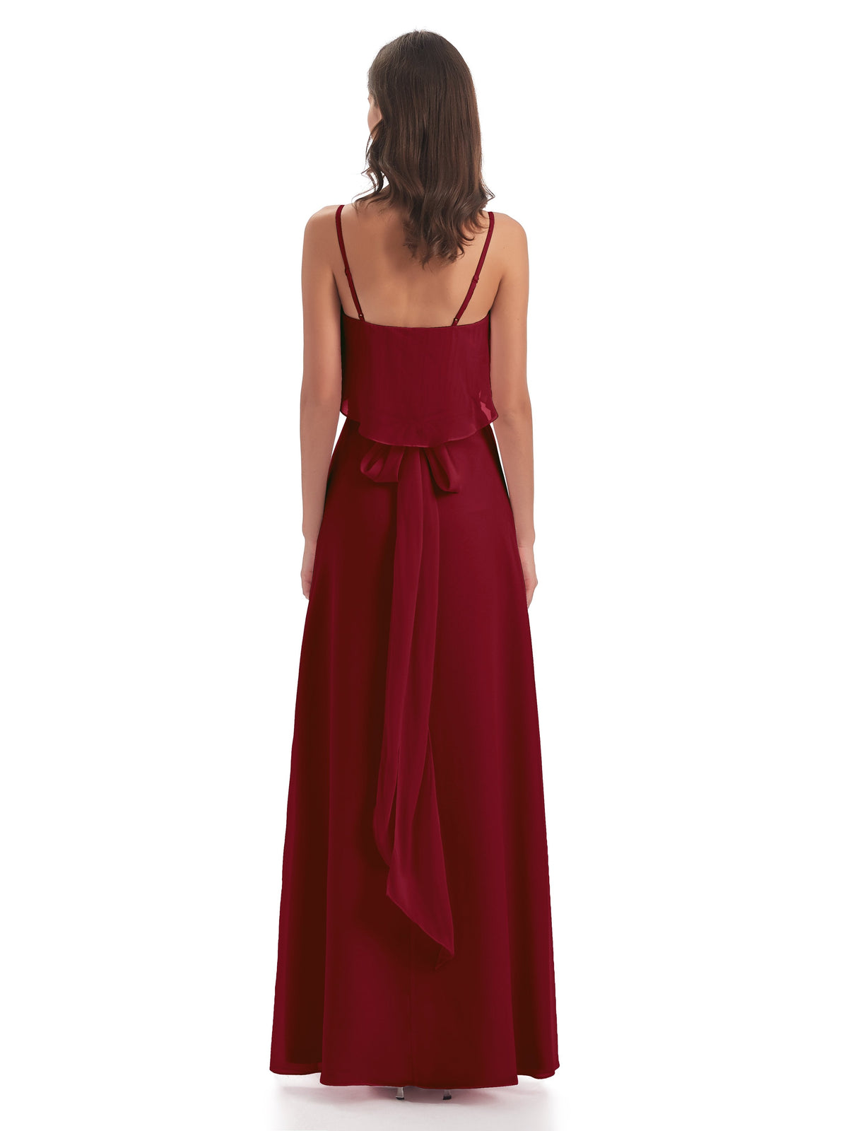 Vada Sheath-Column Floor Length Spaghetti Straps Chiffon Long Bridesmaid Dresses